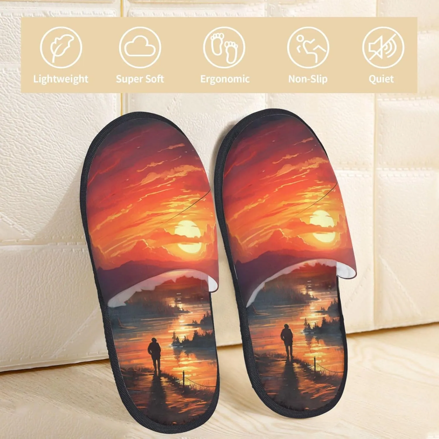 Sunset art Furry House Slippers for Women Men Soft Fuzzy Slippers Indoor Casual Plush House Shoes