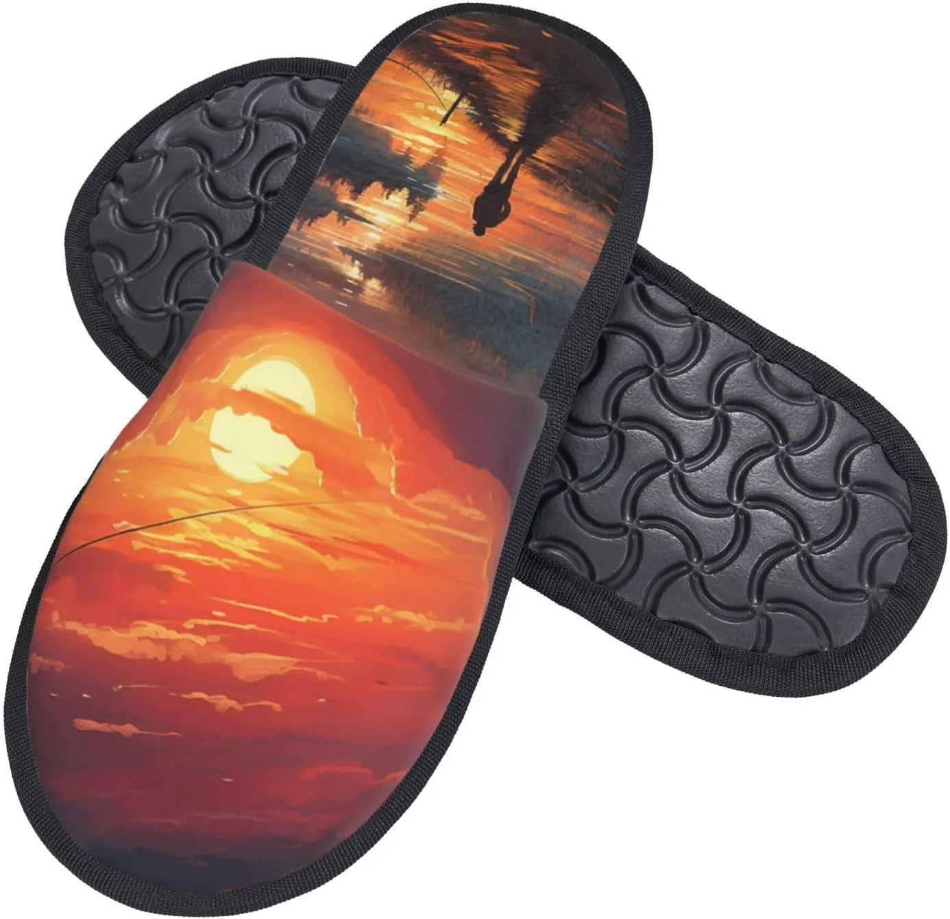 Sunset art Furry House Slippers for Women Men Soft Fuzzy Slippers Indoor Casual Plush House Shoes