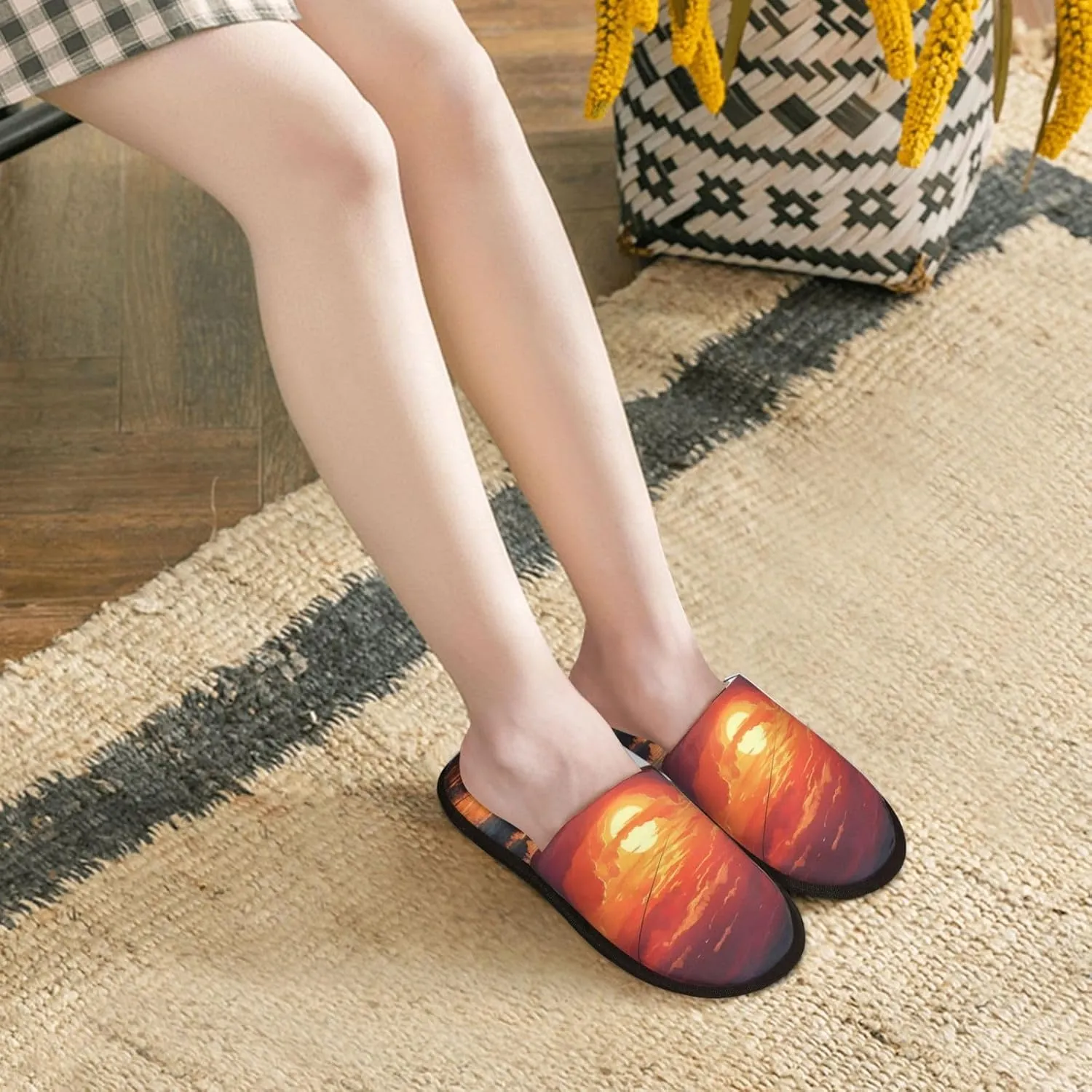 Sunset art Furry House Slippers for Women Men Soft Fuzzy Slippers Indoor Casual Plush House Shoes