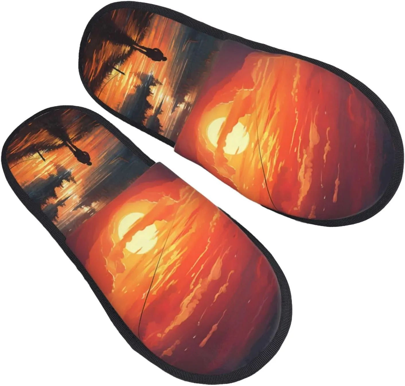 Sunset art Furry House Slippers for Women Men Soft Fuzzy Slippers Indoor Casual Plush House Shoes