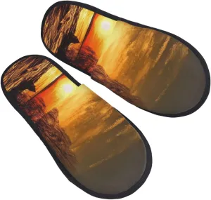 Sunset Furry House Slippers for Women Men Soft Fuzzy Slippers Indoor Casual Plush House Shoes Large