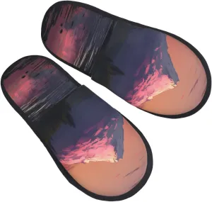 Sunset landscape Mountains Lake Furry House Slippers for Women Men Soft Fuzzy Slippers Indoor Casual Plush House Shoes