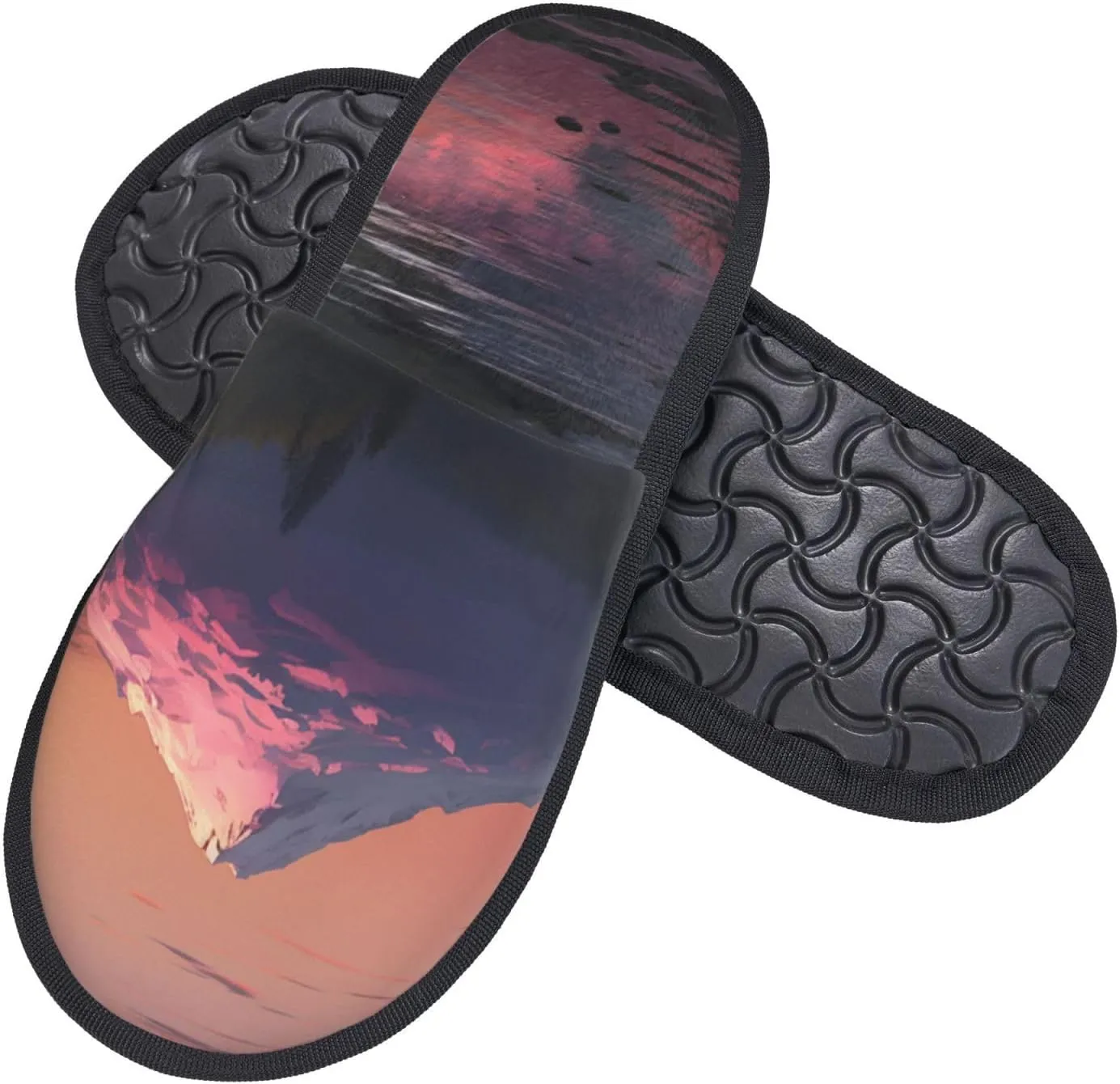 Sunset landscape Mountains Lake Furry House Slippers for Women Men Soft Fuzzy Slippers Indoor Casual Plush House Shoes