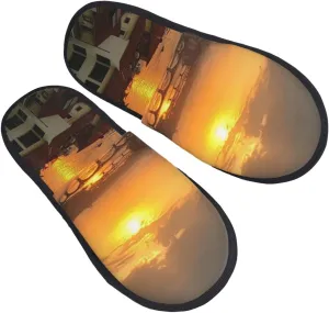 Sunset View Furry House Slippers for Women Men Soft Fuzzy Slippers Indoor Casual Plush House Shoes Medium