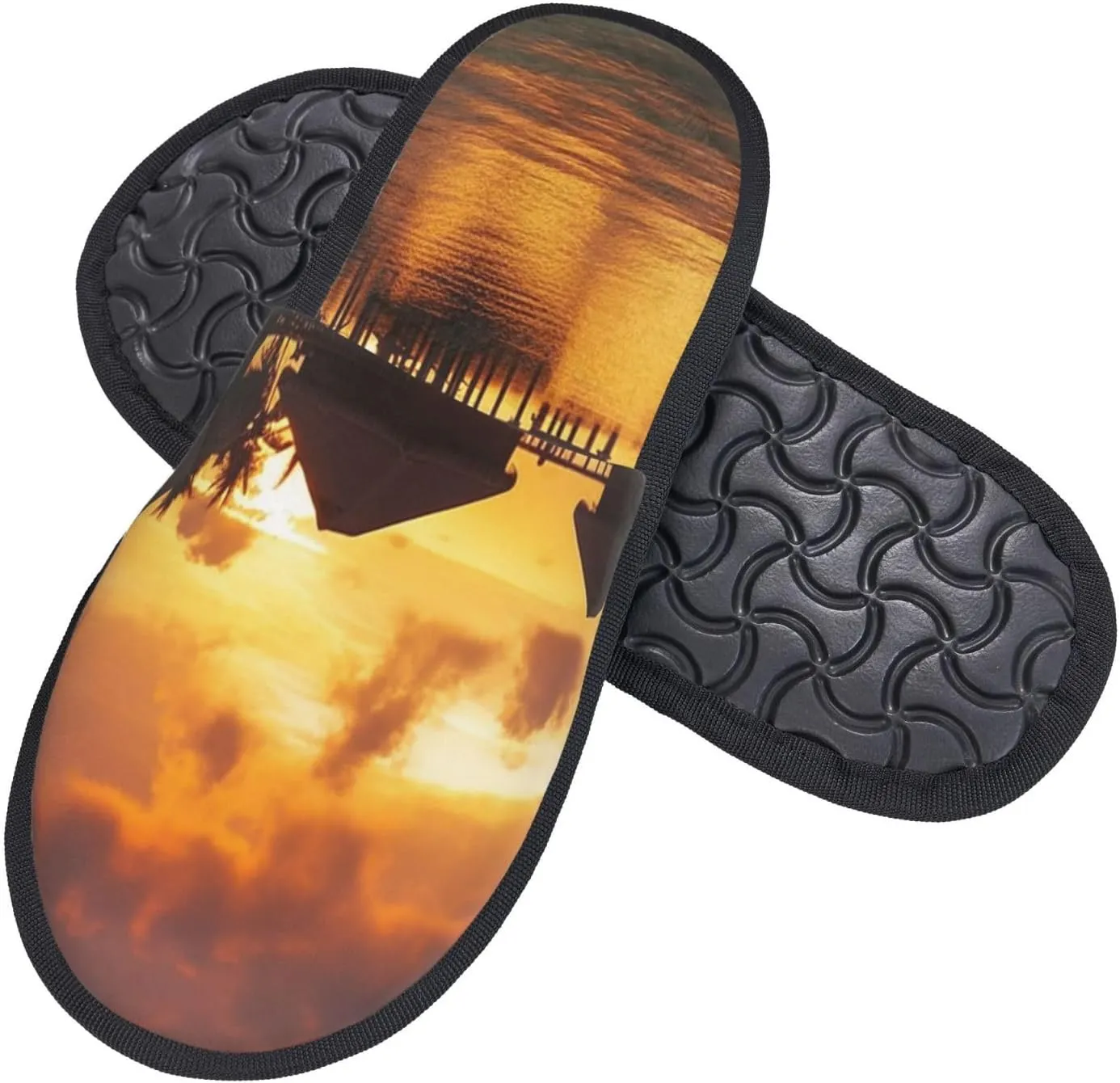 Tahiti Resort Sunset Peel Women's Fuzzy Slippers Slip-on Slipper Soft Comfy Bedroom Slippers Non-slip House Shoes