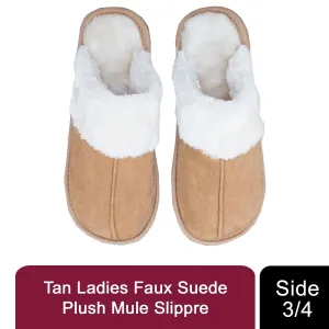 Tan Ladies Faux Suede Plush Mule Slipper Size 3-4