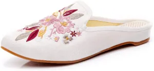 TangDao Women's Embroidered Backless Pointed Toe Slip On Loafers Comfortable Flats Embroidery Mule Slippers Shoes