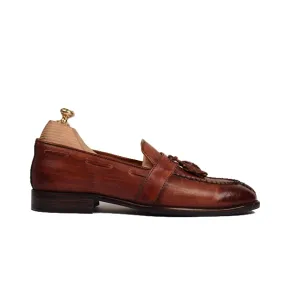 Tassel Brown Hand Painted Leather Loafer