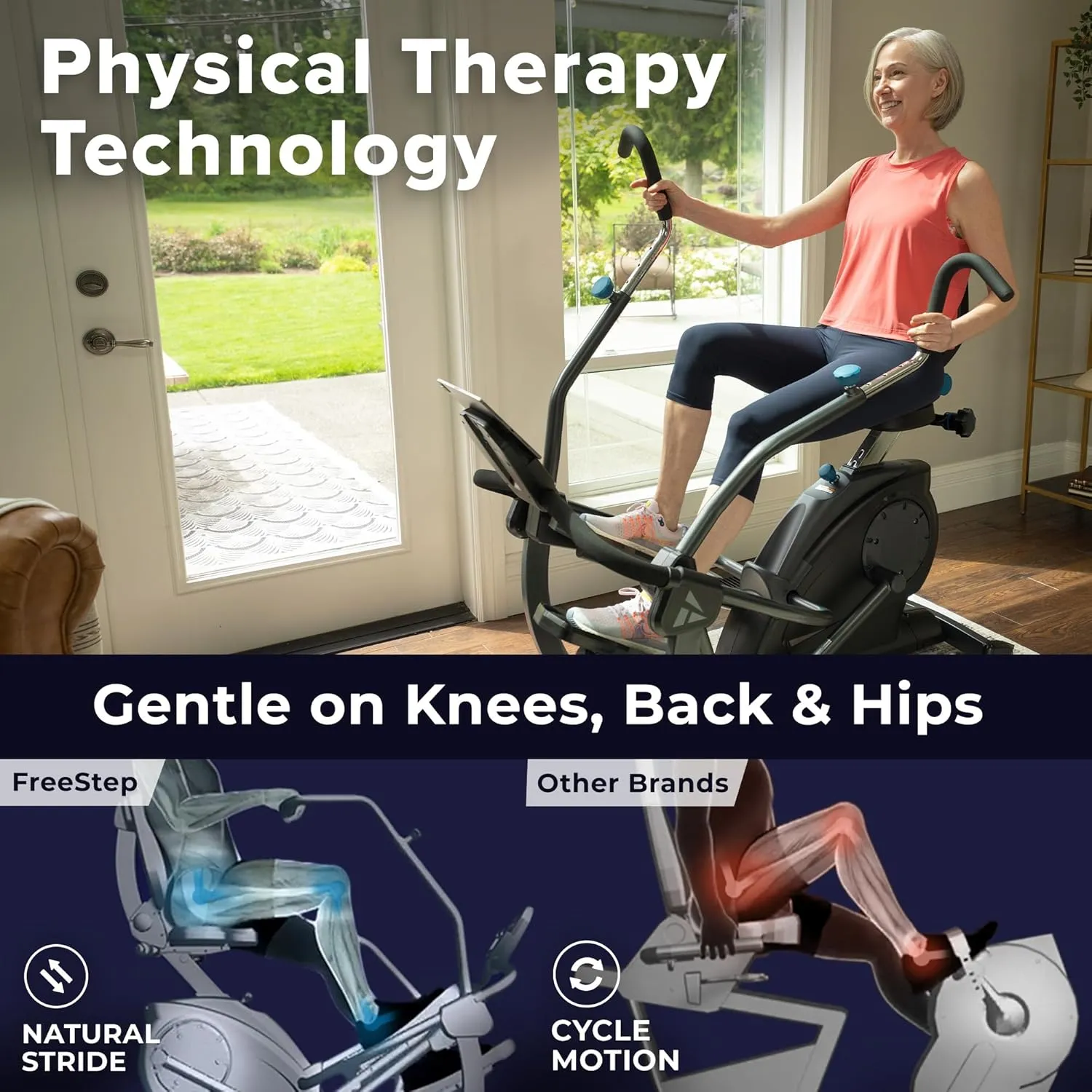 Teeter FreeStep Recumbent Cross Trainer Stepper, Zero-Impact Exercise Bike Alternative w/Patented Physical Therapy Stride, Up to 350lb, Free App w/Trainer Workouts