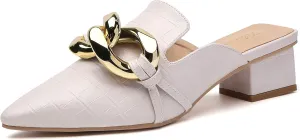 Tilocow Chain Decor Mules Heels for Women Pointed Toe Heeled Sandals Women Chunky Heel Mules Womens Slide Shoes
