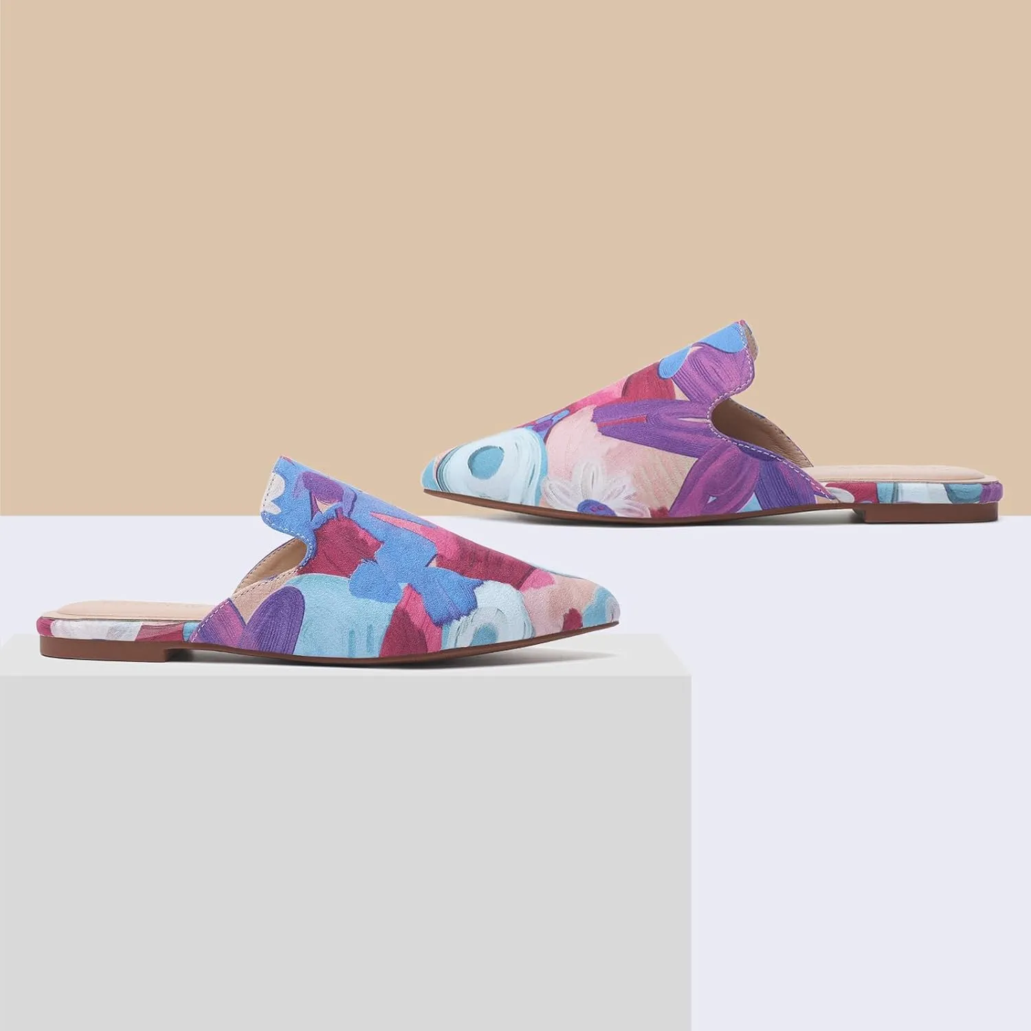 Tilocow Mules for Woman Comfortable Pointed Toe Backless Loafers Flat Mule Business Casual Shoes Slides Slip on