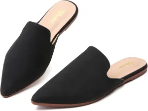 Tilocow Mules for Woman Comfortable Pointed Toe Backless Loafers Flat Mule Business Casual Shoes Slides Slip on