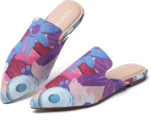 Tilocow Mules for Woman Comfortable Pointed Toe Backless Loafers Flat Mule Business Casual Shoes Slides Slip on