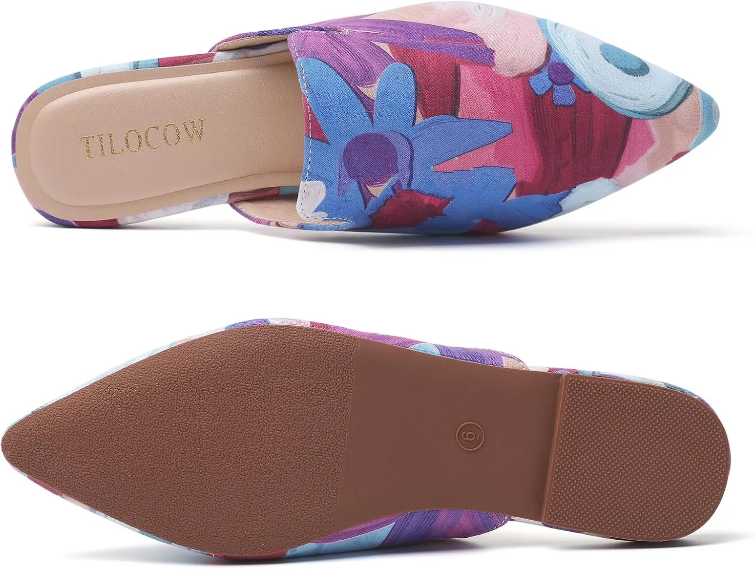 Tilocow Mules for Woman Comfortable Pointed Toe Backless Loafers Flat Mule Business Casual Shoes Slides Slip on