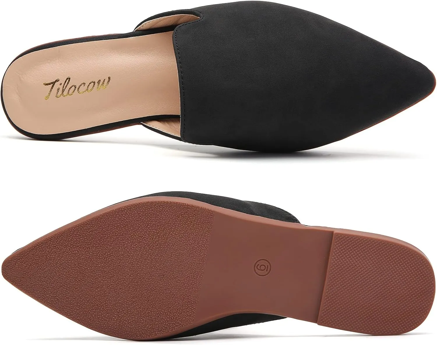 Tilocow Mules for Woman Comfortable Pointed Toe Backless Loafers Flat Mule Business Casual Shoes Slides Slip on