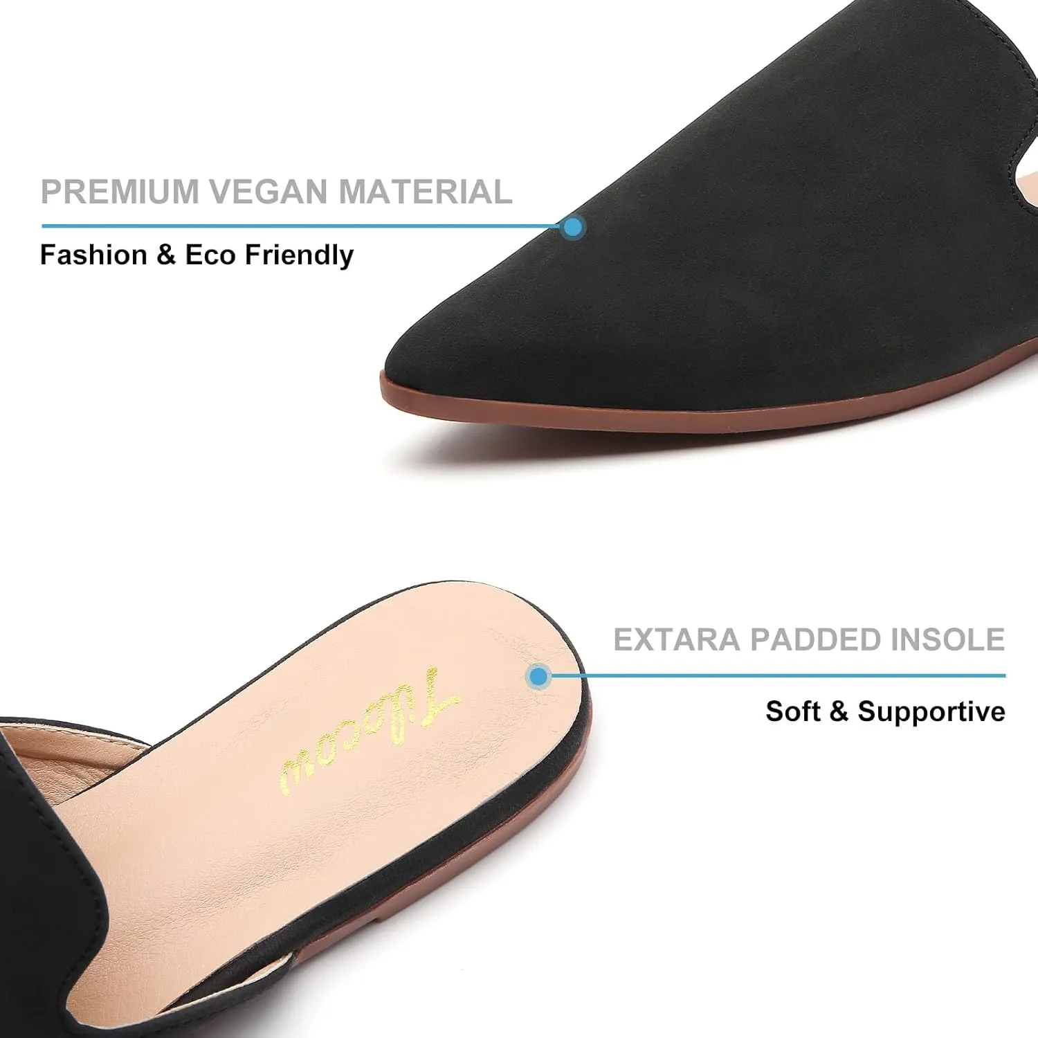 Tilocow Mules for Woman Comfortable Pointed Toe Backless Loafers Flat Mule Business Casual Shoes Slides Slip on