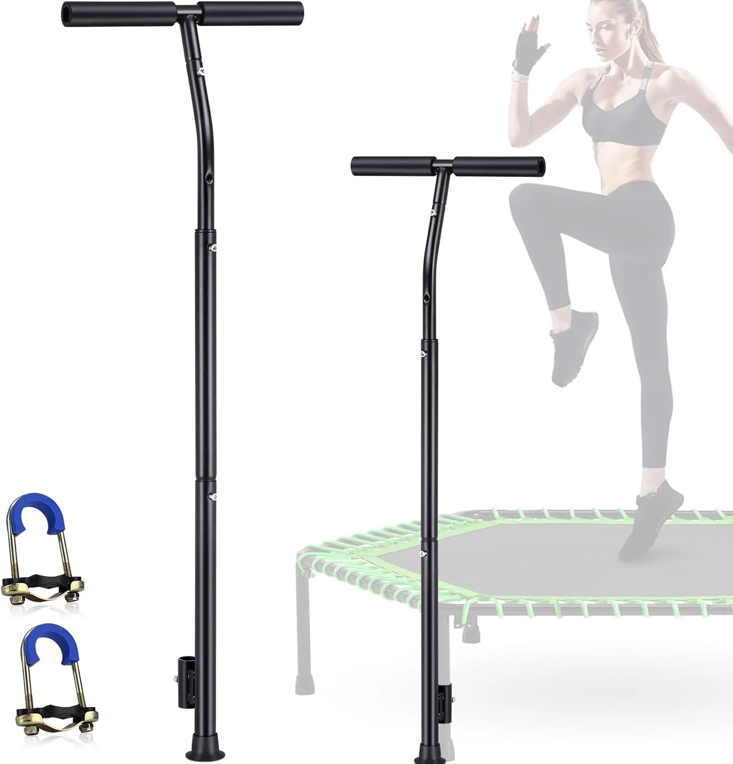 TOBWOLF Quick-Release Handle Bar for Straight Leg Fitness Trampoline, Fits for Foot Tube Within 0.98in Diameter or 0.98~1.38in (Trampoline Not Included), Non-Slip Cushy Rebounder Handle Accessory