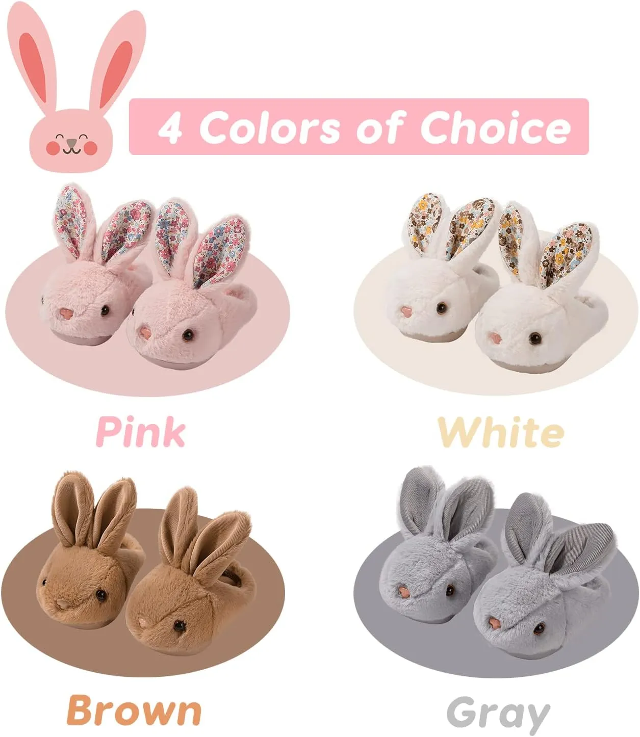 Toddler Bunny Slippers for Girls & Boys, Grey, Unisex, Children's, SLIPPER, Plush, Fur Lining, Anti-Slip, Indoor/Outdoor