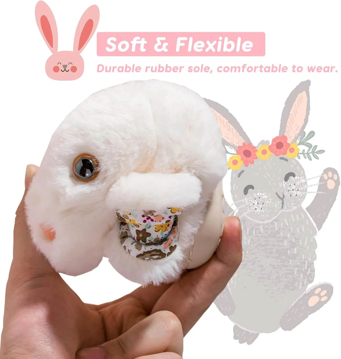 Toddler Bunny Slippers for Girls & Boys, Grey, Unisex, Children's, SLIPPER, Plush, Fur Lining, Anti-Slip, Indoor/Outdoor