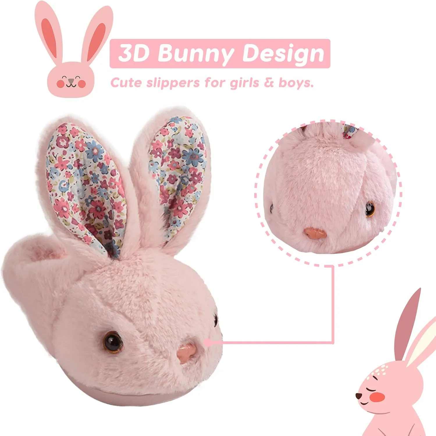 Toddler Bunny Slippers for Girls & Boys, Grey, Unisex, Children's, SLIPPER, Plush, Fur Lining, Anti-Slip, Indoor/Outdoor