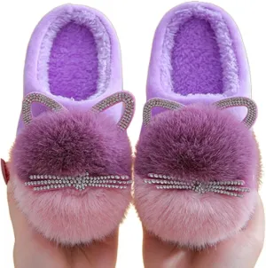 Toddler Cute Cat House Slippers - Fuzzy Winter Warm Soft House Shoes for Girls