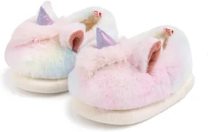 Toddler Girls Cute Unicorn Slippers Fluffy Fuzzy Winter Warm Slipper Cartoon Animal Plush Indoor House Slip-on Shoes