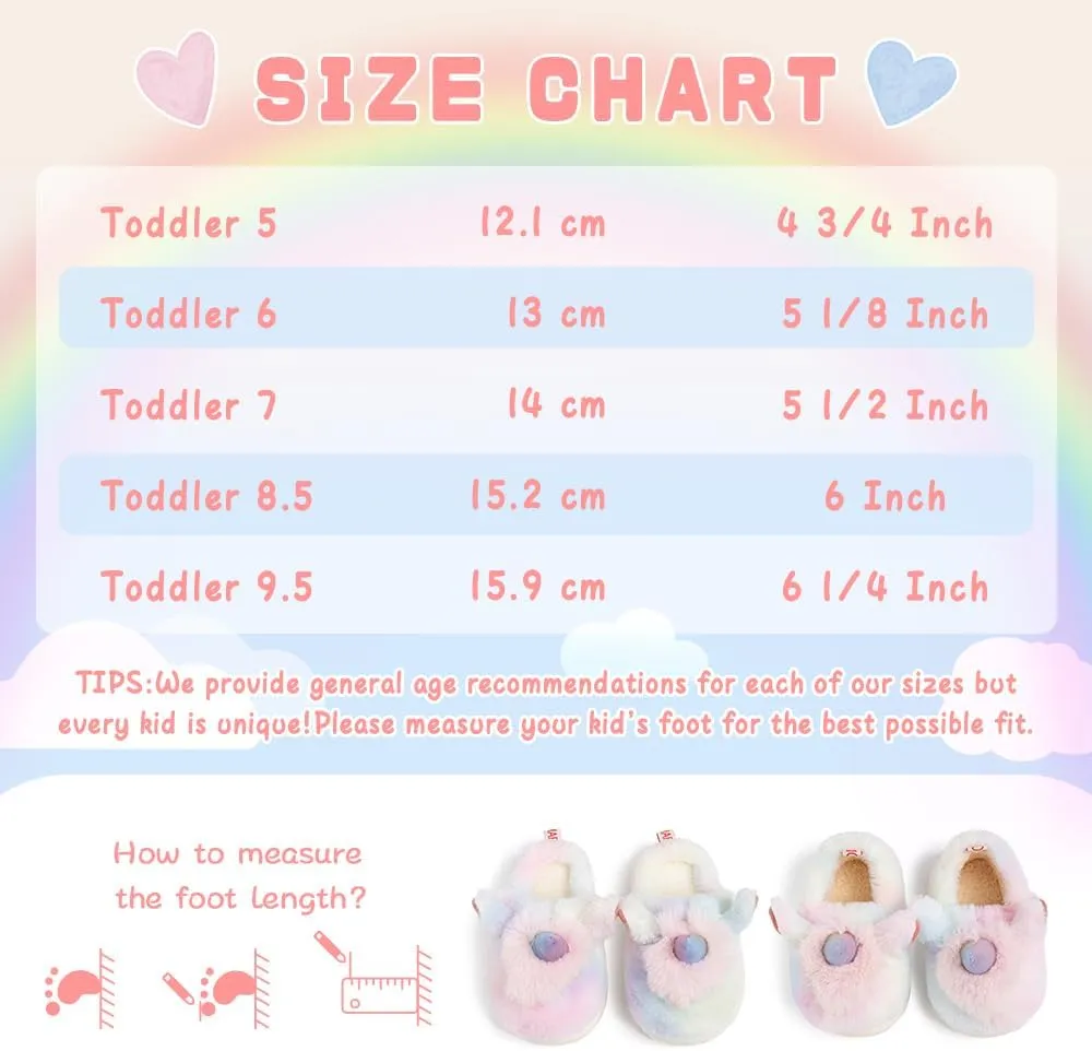 Toddler Girls Cute Unicorn Slippers Fluffy Fuzzy Winter Warm Slipper Cartoon Animal Plush Indoor House Slip-on Shoes