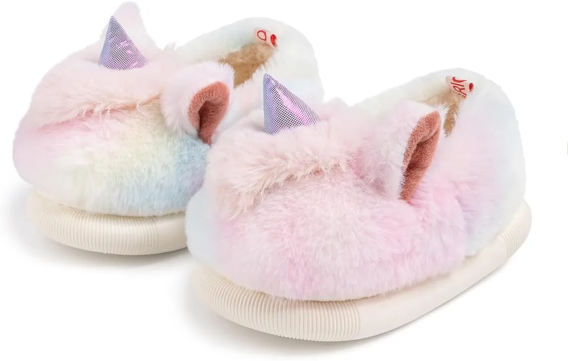 Toddler Girls Cute Unicorn Slippers Fluffy Fuzzy Winter Warm Slipper Cartoon Animal Plush Indoor House Slip-on Shoes
