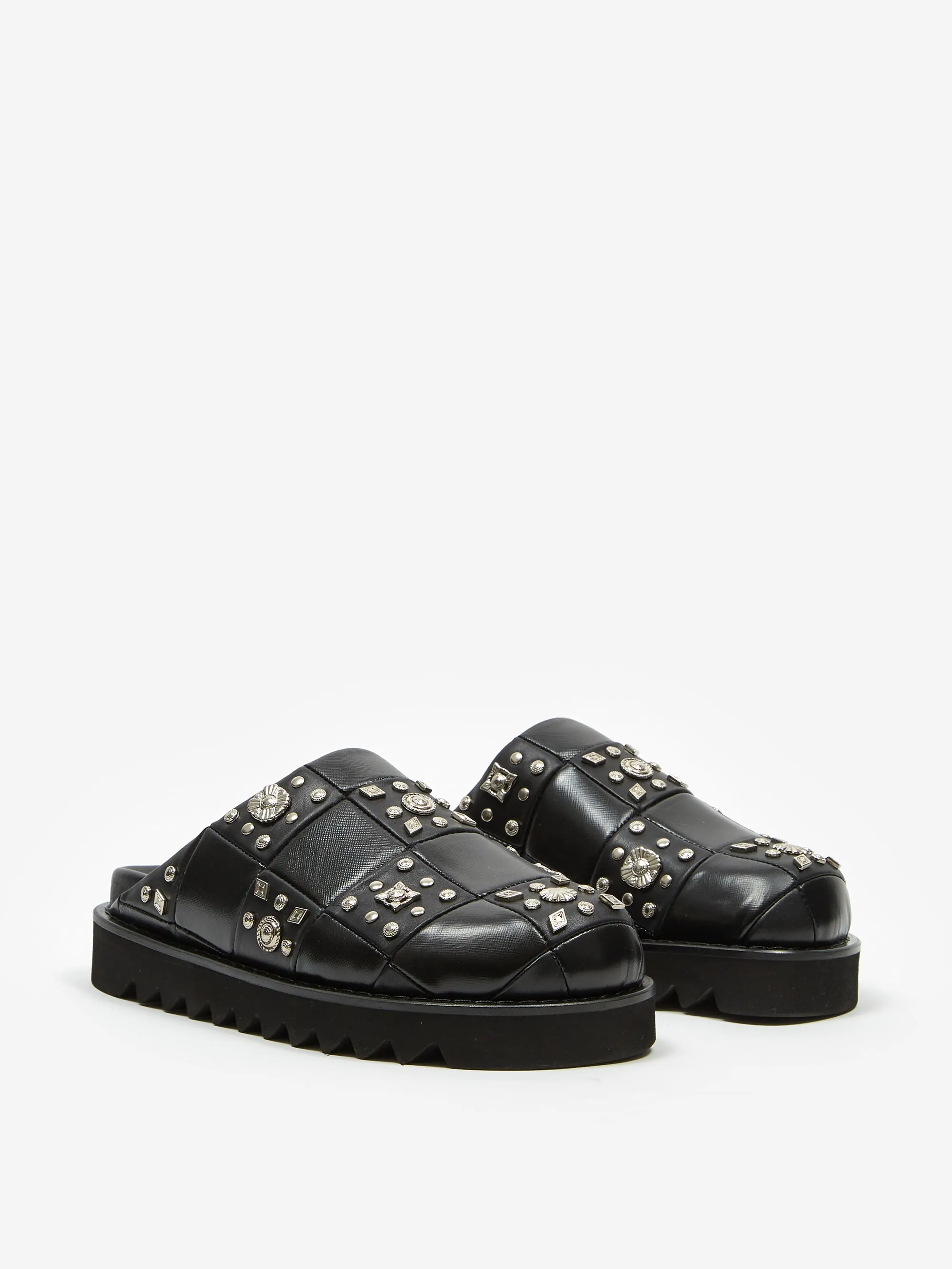 Toga Pulla Checkerboard Leather Mule - Black