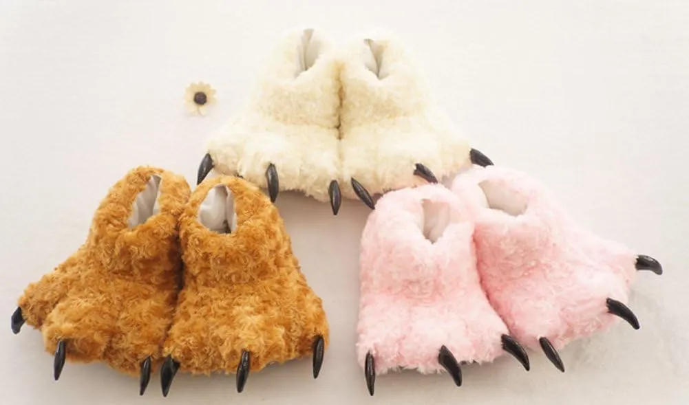 TONWHAR Animal Paw Claw Shoes Fuzzy Faux Fur Warm Novelty Costume Slippers