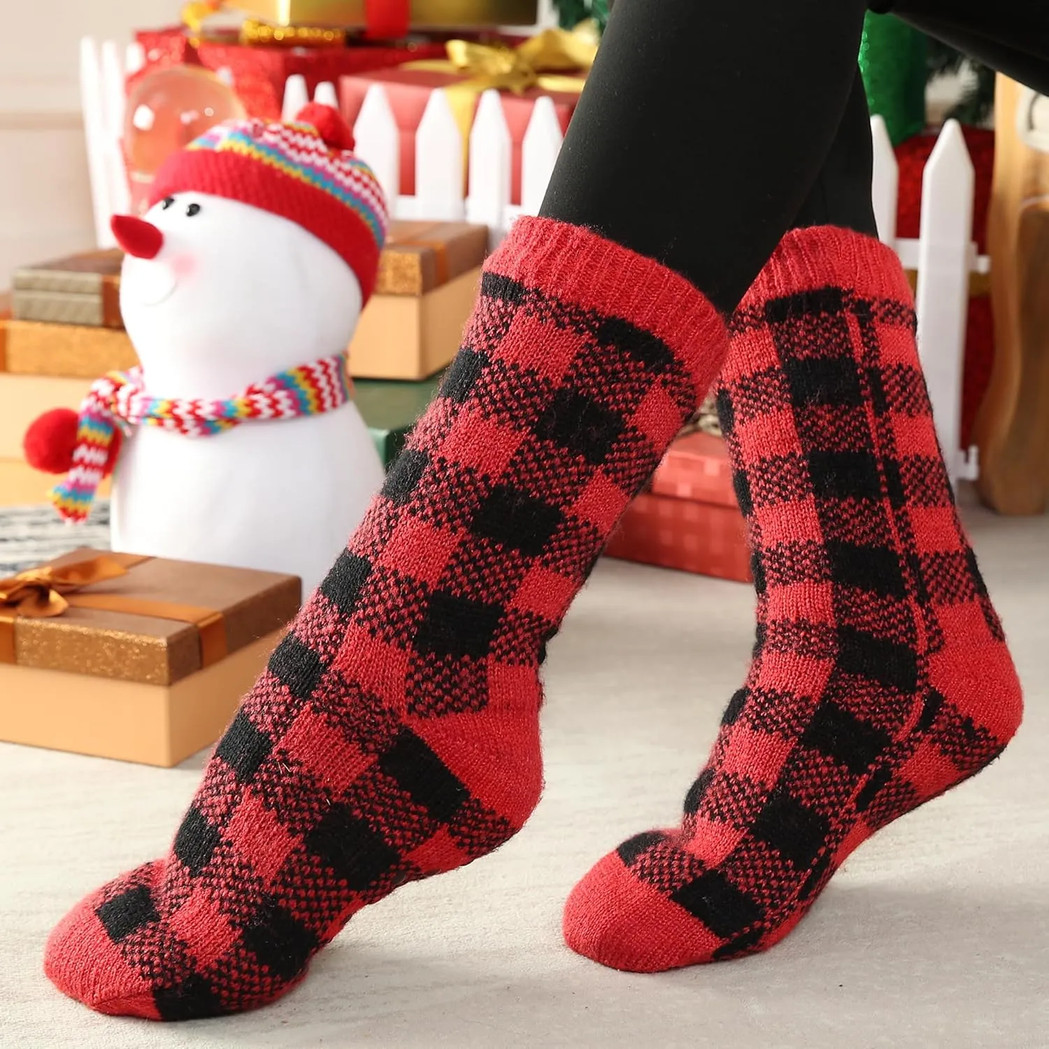 Tough Land Slipper Socks for Women with Grippers Non Slip, Sherpa Lined Slipper Socks
