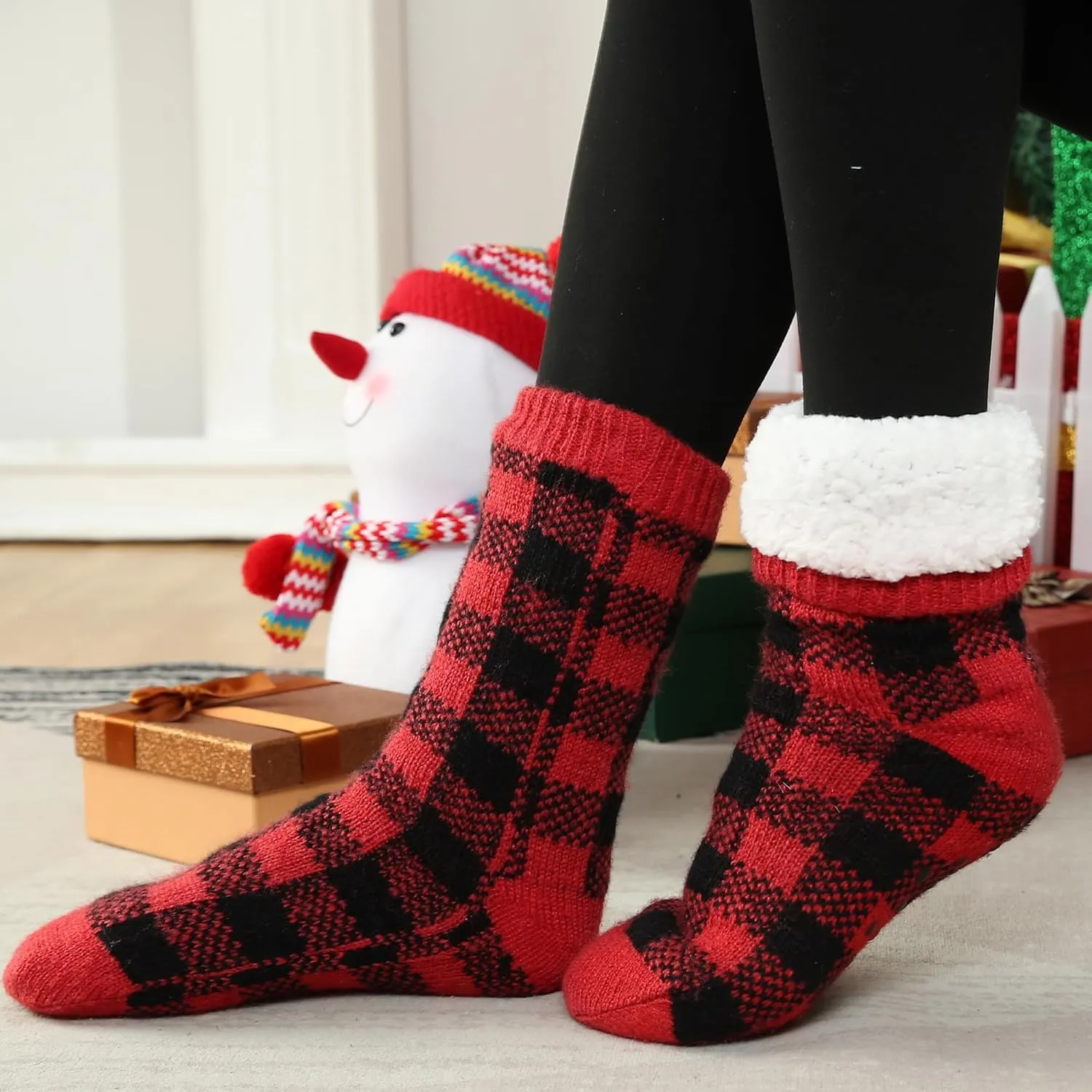 Tough Land Slipper Socks for Women with Grippers Non Slip, Sherpa Lined Slipper Socks