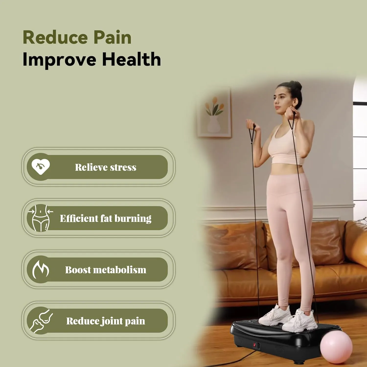 UCIN Vibration Plate Exercise Machine, Vibration Plate for Lymphatic Drainage, 330 Lbs Capacity Vibrating Plate for Weight Loss Home Fitness with Resistance Bands/Pilates Ball