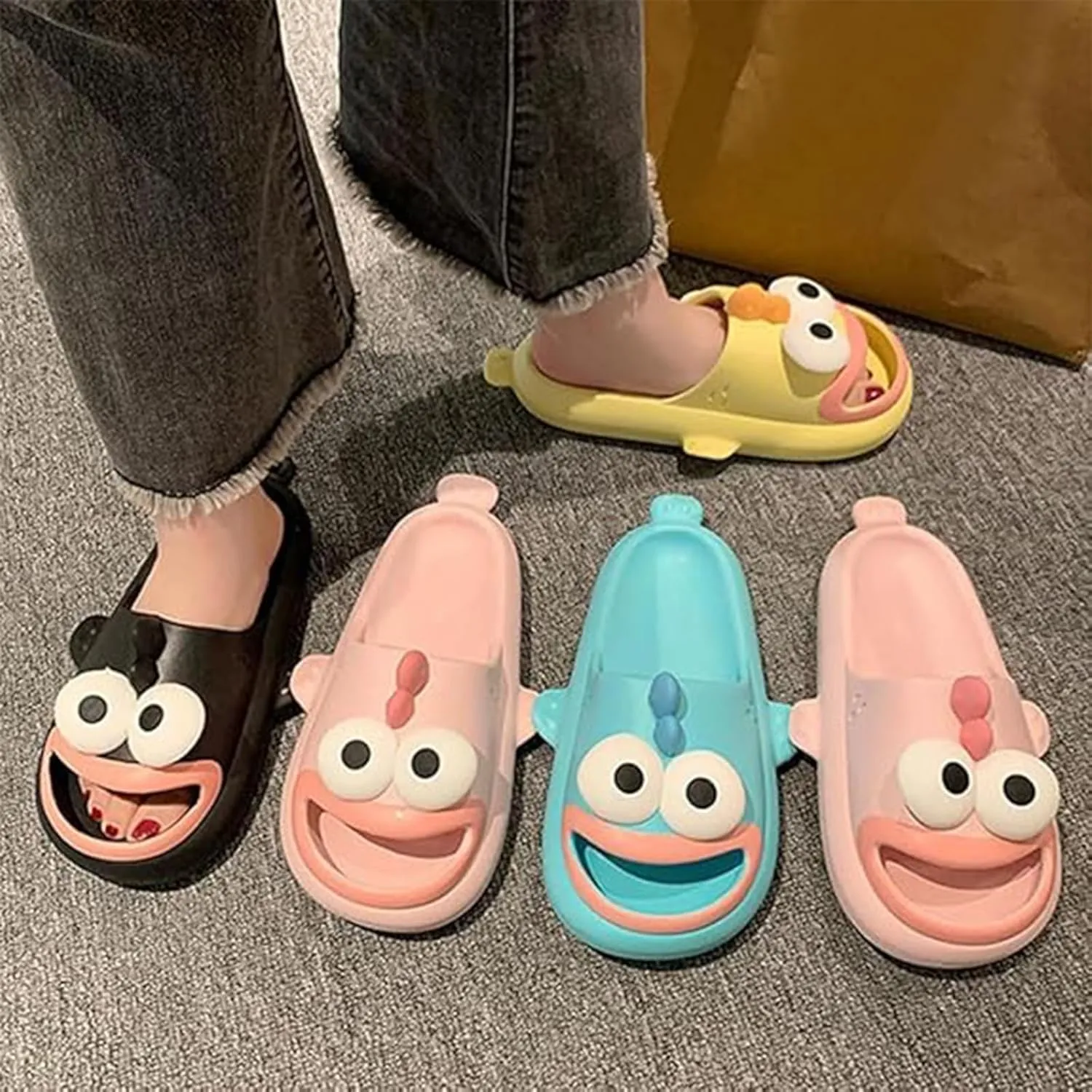 Ugly Fish Slides, Fish Slippers Tongue Kiss Cloud Slides for Women Men, Tongue Kiss Slippers, Summer Non-Slip Open Toe Thick Sole Beach Shower Shoes (Green,7.5-8 Women/5.5-6 Men)