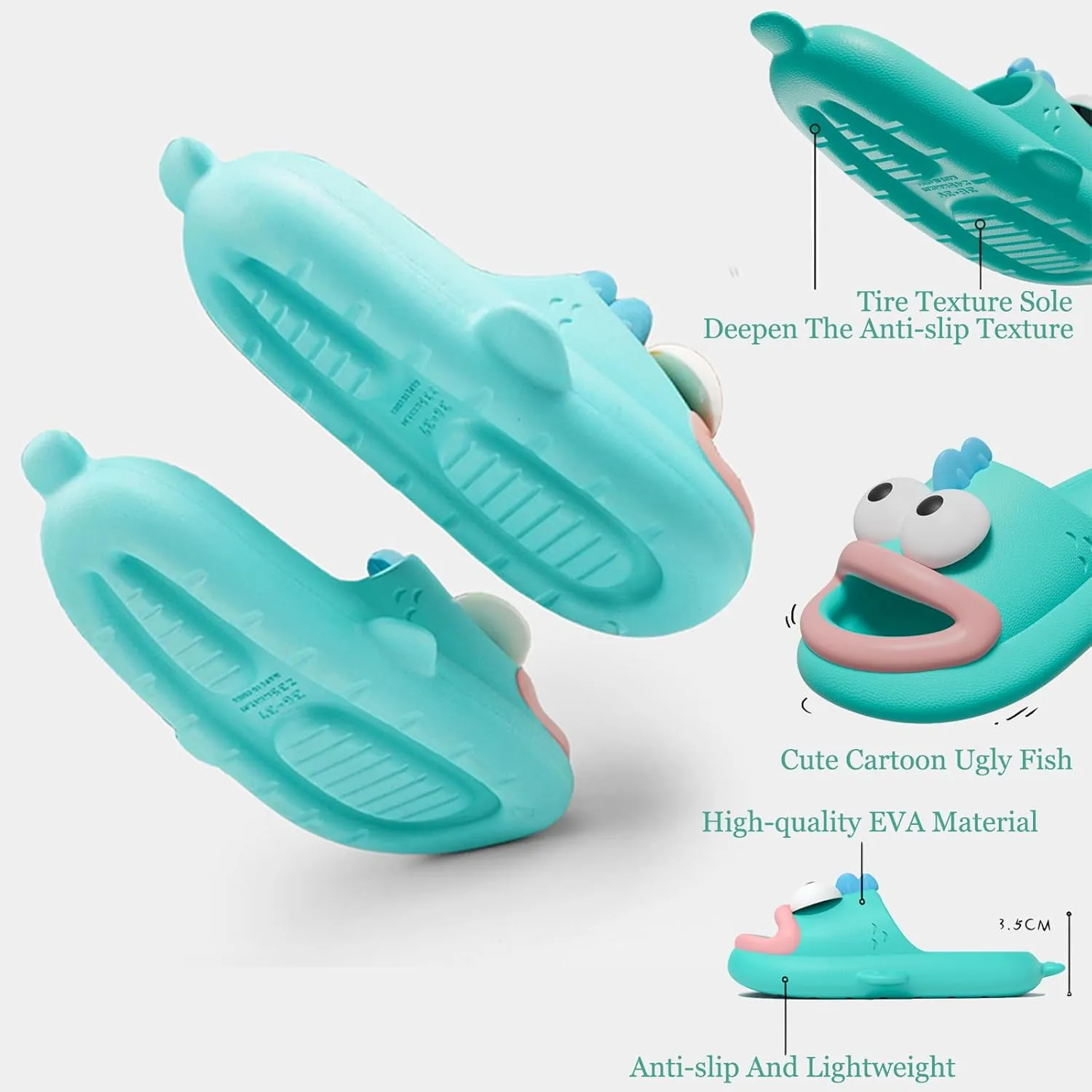 Ugly Fish Slides, Fish Slippers Tongue Kiss Cloud Slides for Women Men, Tongue Kiss Slippers, Summer Non-Slip Open Toe Thick Sole Beach Shower Shoes (Green,7.5-8 Women/5.5-6 Men)