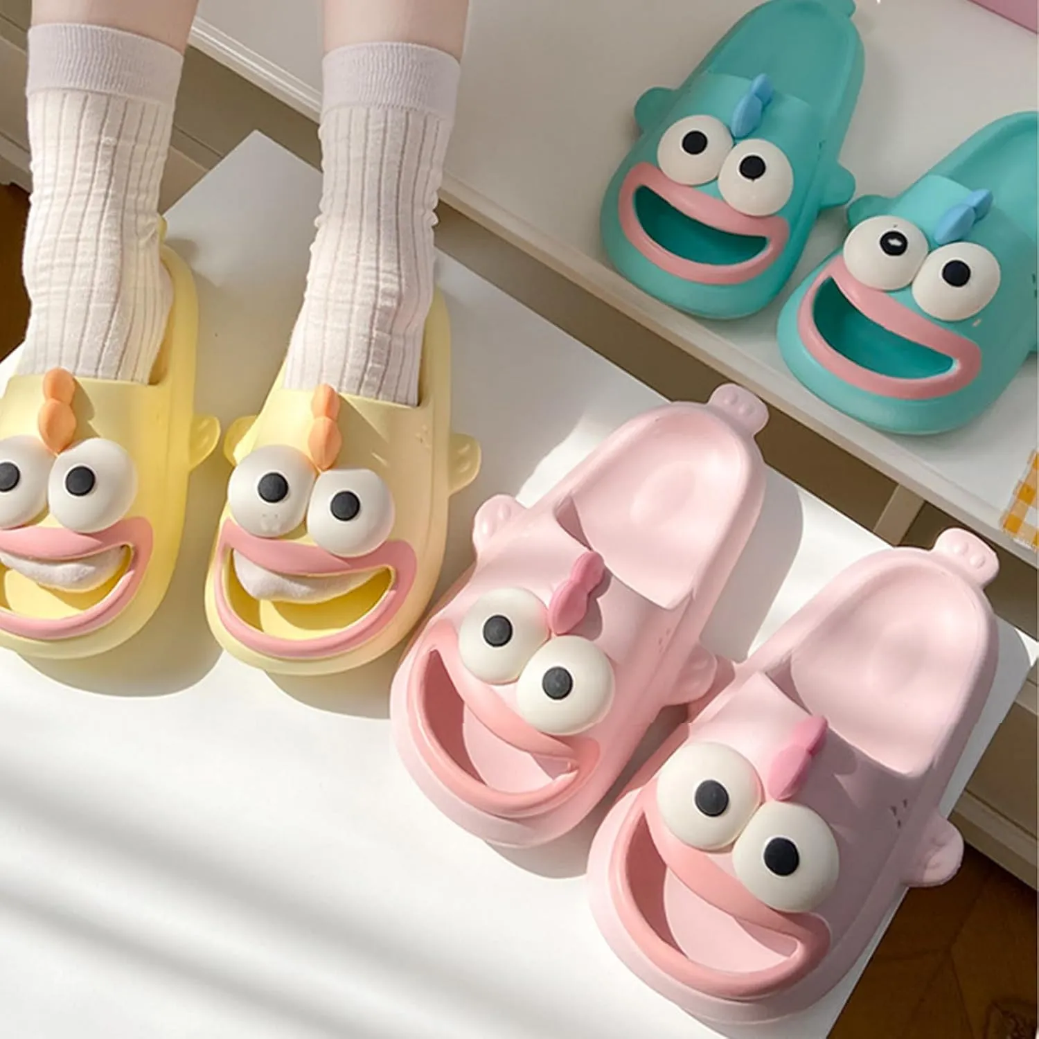 Ugly Fish Slides, Fish Slippers Tongue Kiss Cloud Slides for Women Men, Tongue Kiss Slippers, Summer Non-Slip Open Toe Thick Sole Beach Shower Shoes (Green,7.5-8 Women/5.5-6 Men)