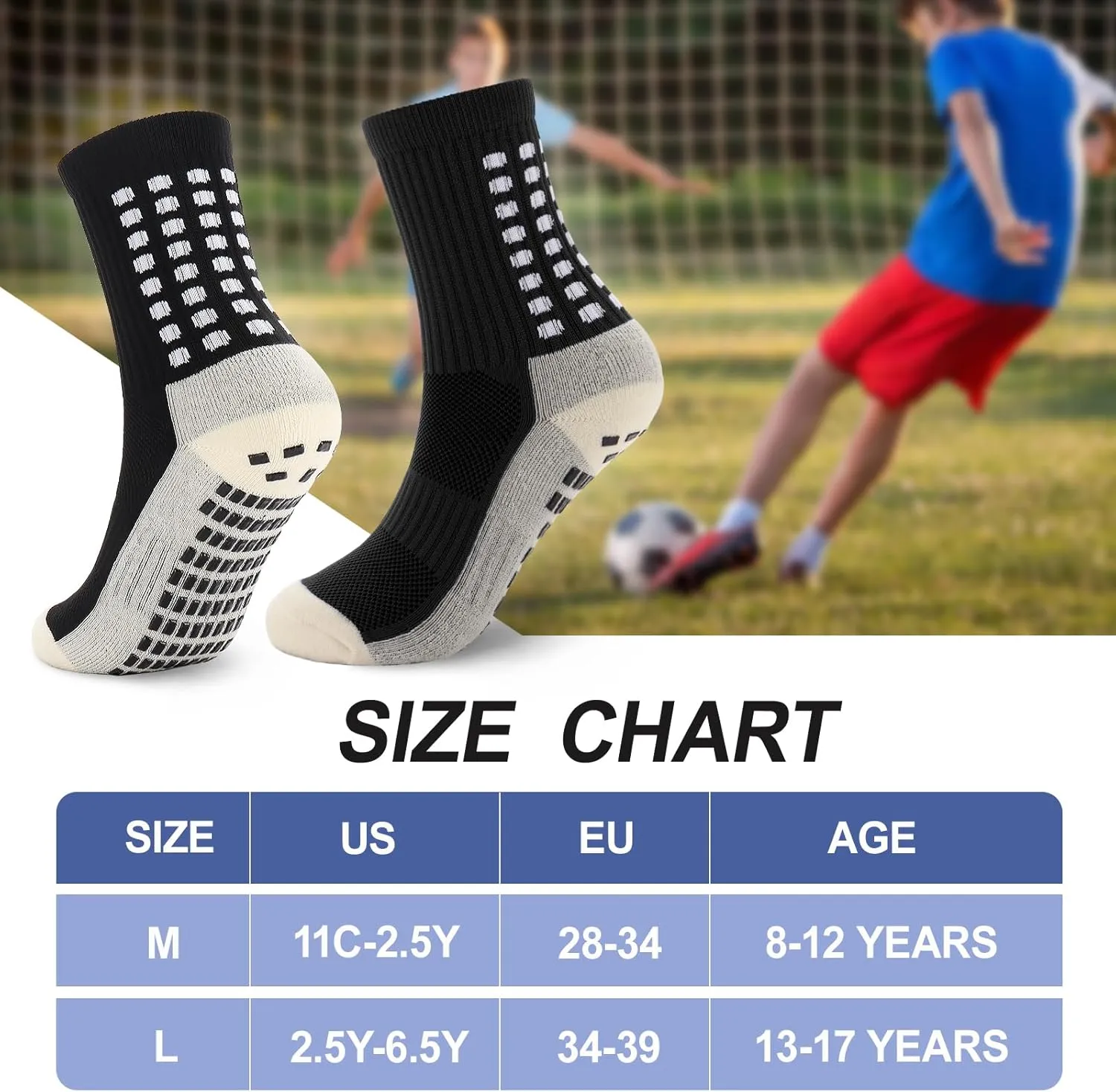 Ultrafun 5 Pairs Kids Youth Grip Soccer Socks Cushioned Non Slip Football Athletic Sports Socks