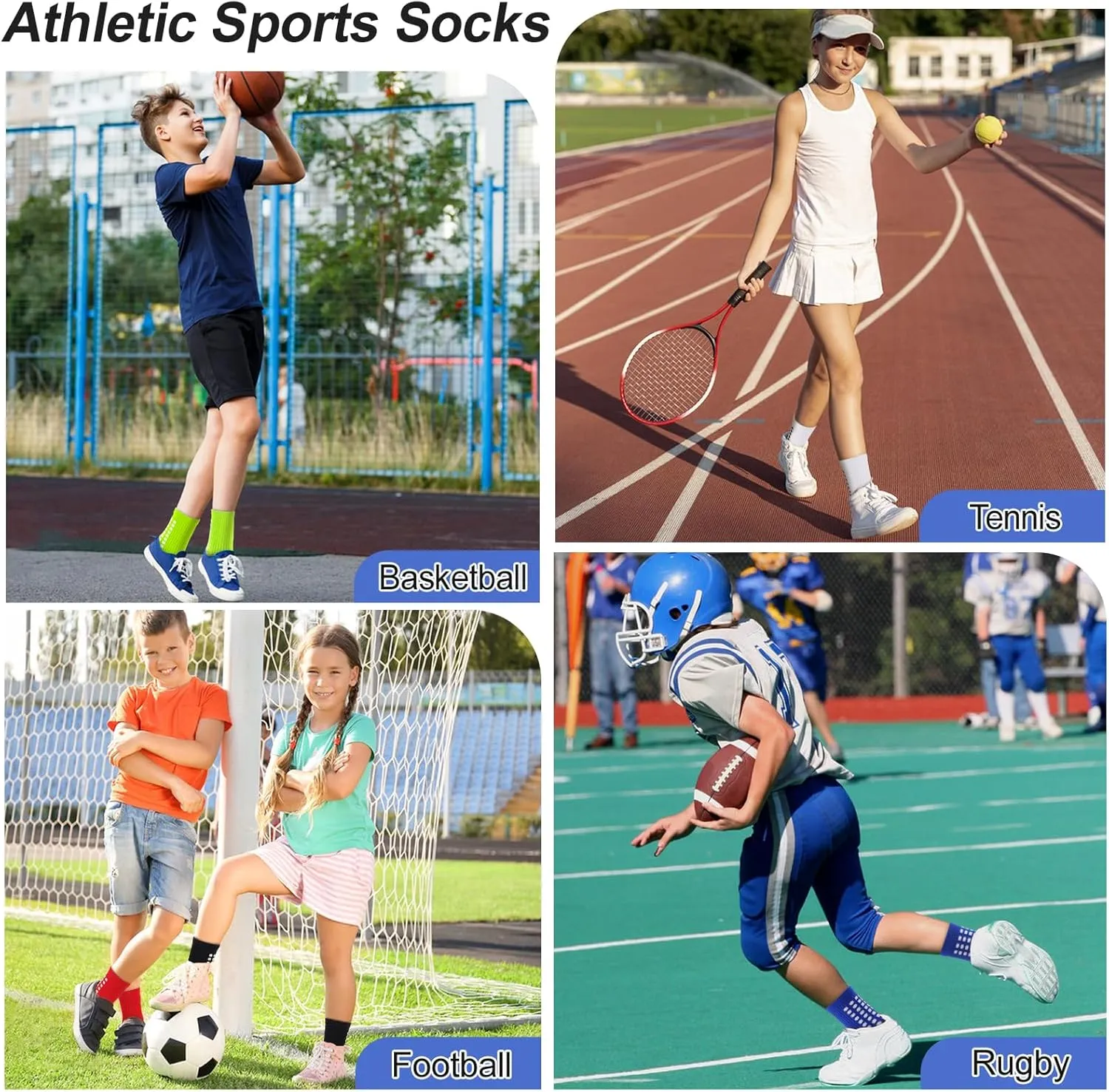 Ultrafun 5 Pairs Kids Youth Grip Soccer Socks Cushioned Non Slip Football Athletic Sports Socks