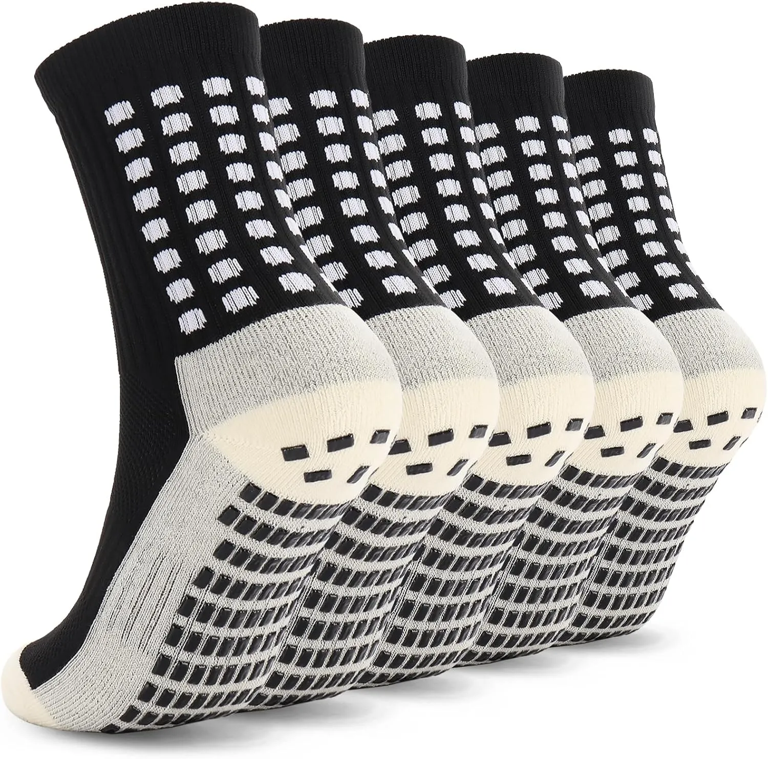 Ultrafun 5 Pairs Kids Youth Grip Soccer Socks Cushioned Non Slip Football Athletic Sports Socks