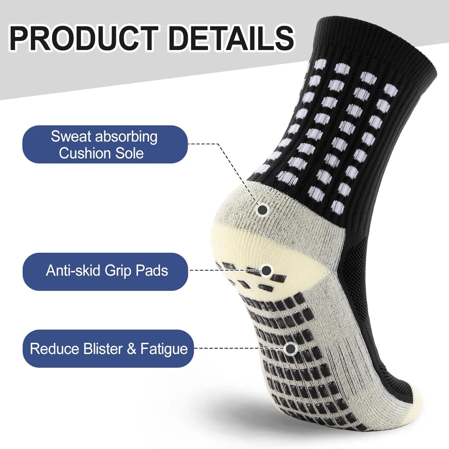 Ultrafun 5 Pairs Kids Youth Grip Soccer Socks Cushioned Non Slip Football Athletic Sports Socks