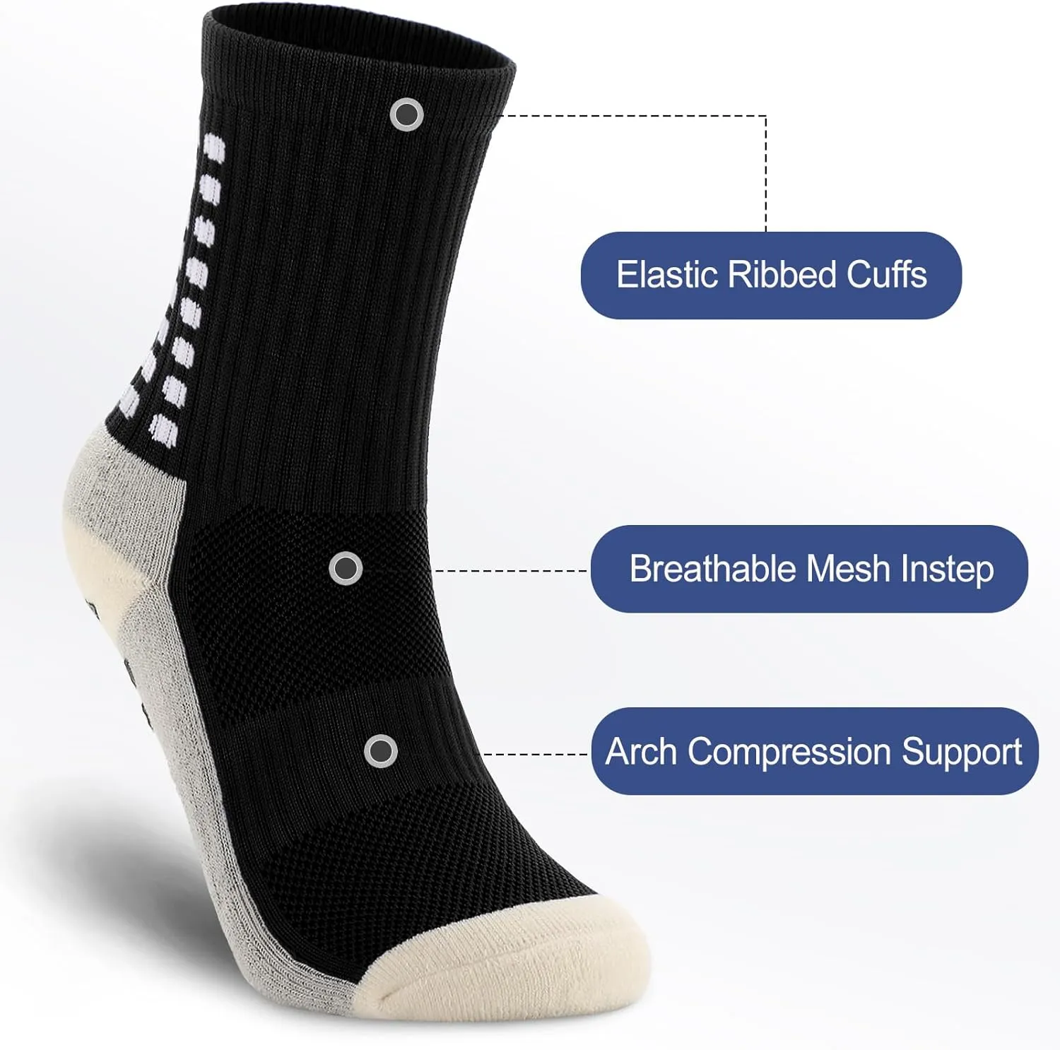 Ultrafun 5 Pairs Kids Youth Grip Soccer Socks Cushioned Non Slip Football Athletic Sports Socks