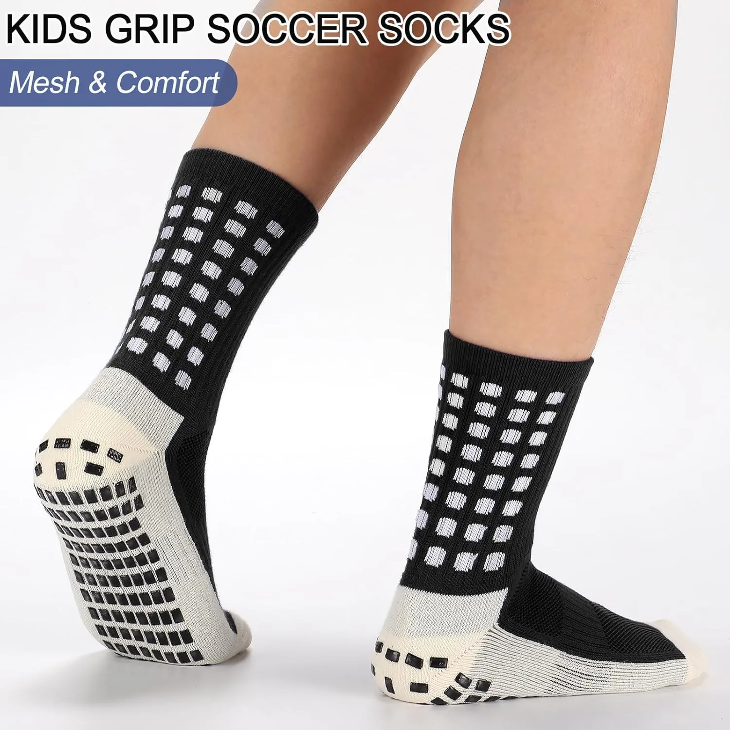 Ultrafun 5 Pairs Kids Youth Grip Soccer Socks Cushioned Non Slip Football Athletic Sports Socks