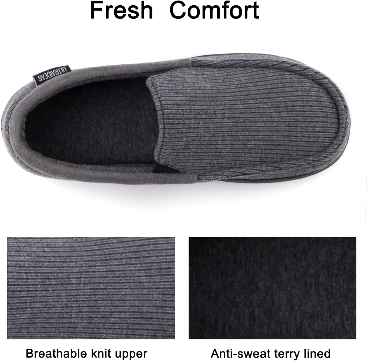 ULTRAIDEAS Men's Carver Slippers Moc Loafer House Shoes Memory Foam