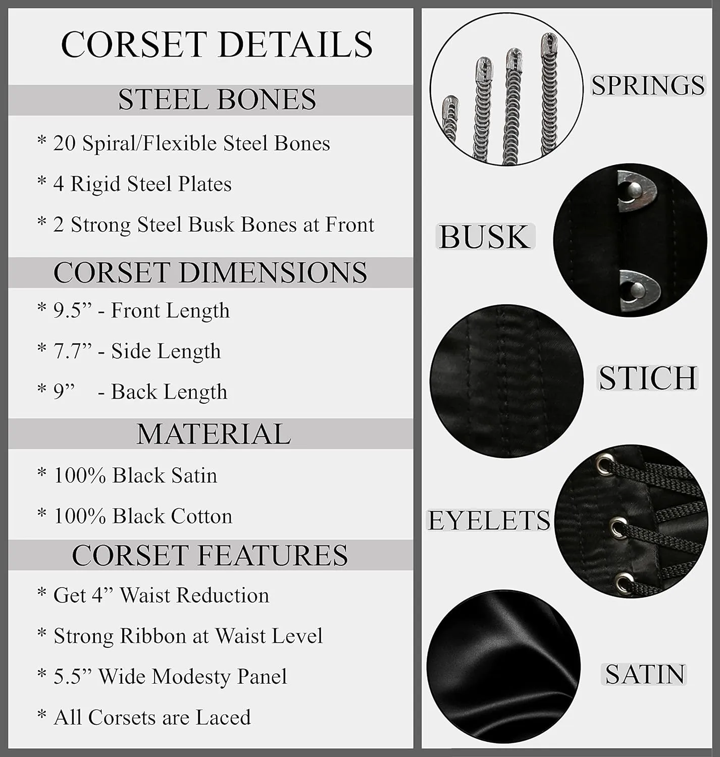 Underbust Waist Trainer Double Steel Boned Women's Satin Heavy Duty Corset