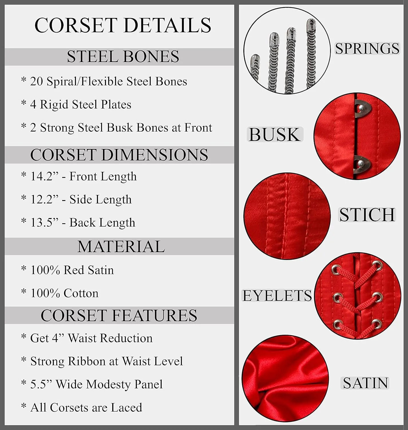 Underbust Womens Waist Trainer Hourglass Double Steel Boned Heavy Duty Satin Corset