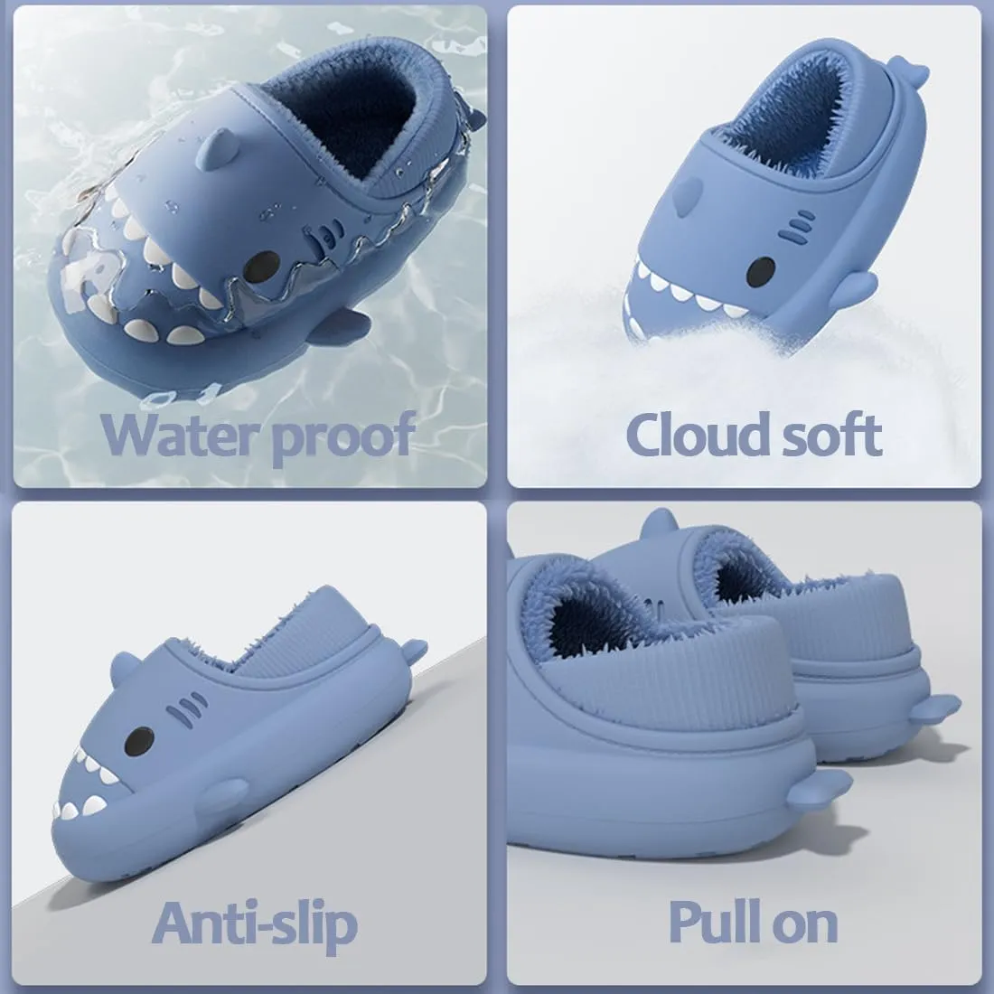 Unisex Winter Cloud Shark Slippers Adults Cartoon Fuzzy Slippers Slip On Non Slip Soft Comfy Home Cotton Slides Indoor & Outdoor