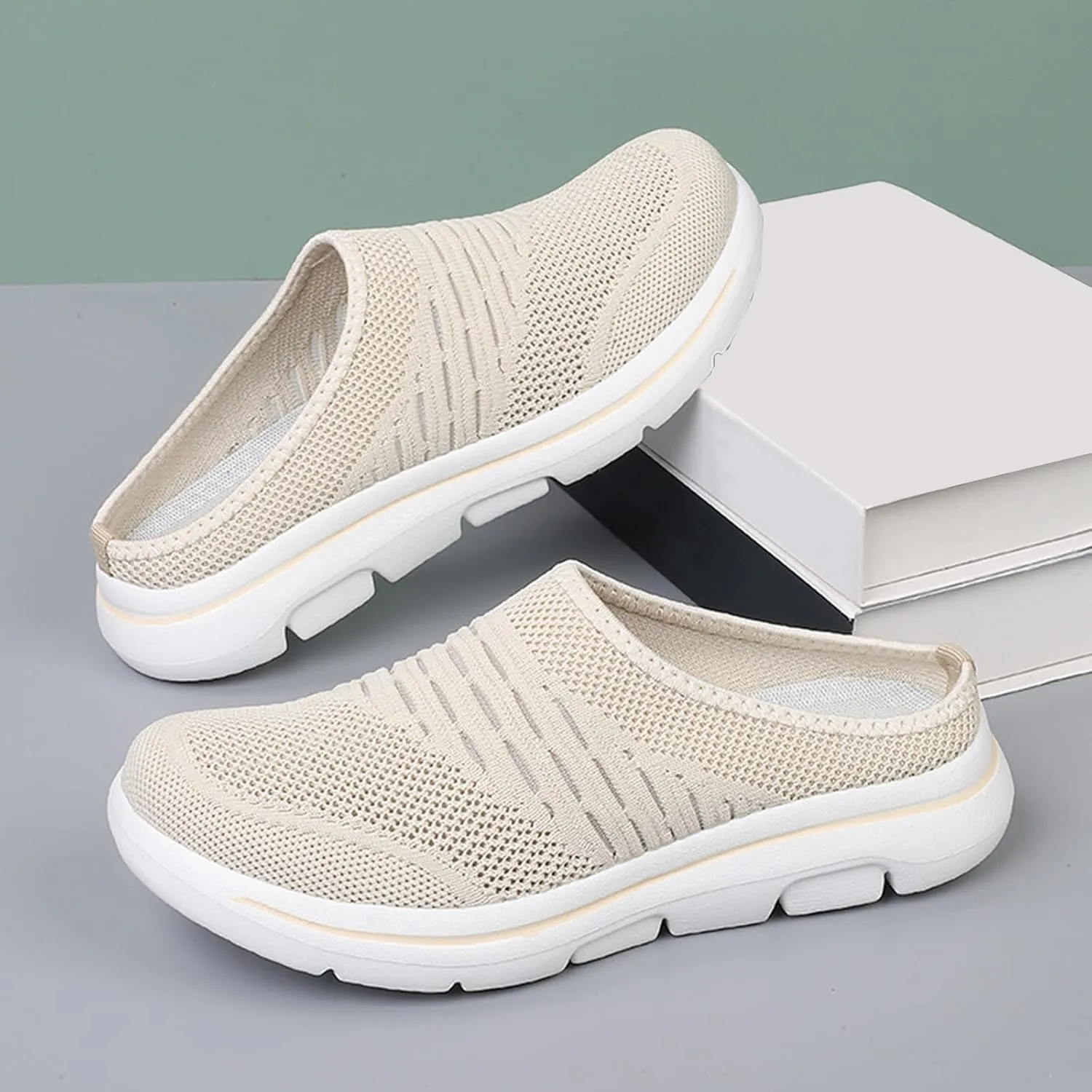 Unsiex Soft Sole Mules Summer Breathable Mesh Hollow Out Closed Toe Open Back Wedge Sandals Lightweight Comfortable Non-Slip Rubber Soles Walking Shoes
