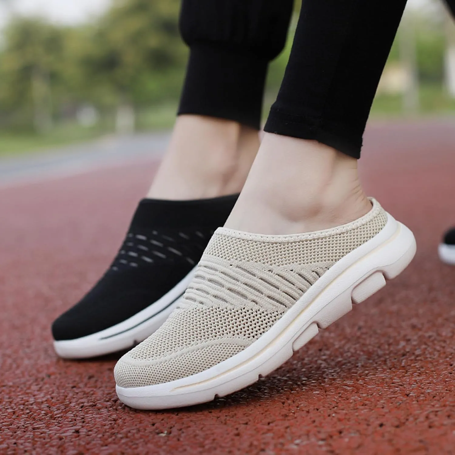 Unsiex Soft Sole Mules Summer Breathable Mesh Hollow Out Closed Toe Open Back Wedge Sandals Lightweight Comfortable Non-Slip Rubber Soles Walking Shoes