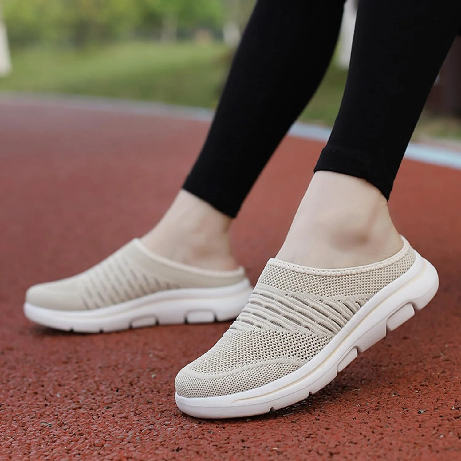 Unsiex Soft Sole Mules Summer Breathable Mesh Hollow Out Closed Toe Open Back Wedge Sandals Lightweight Comfortable Non-Slip Rubber Soles Walking Shoes