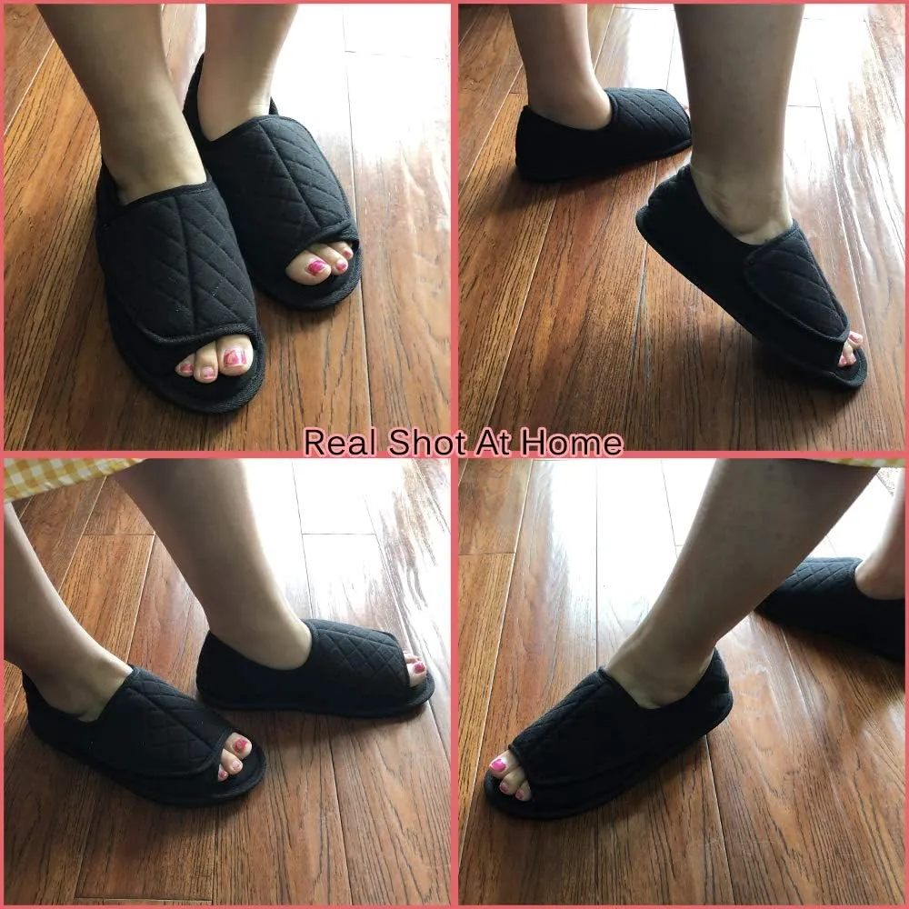 Urbancolor Women Adjustable Indoor Slippers Memory Foam House Shoes Open Toe Diabetic Slipper Arthritis Edema Extra Wide Shoes
